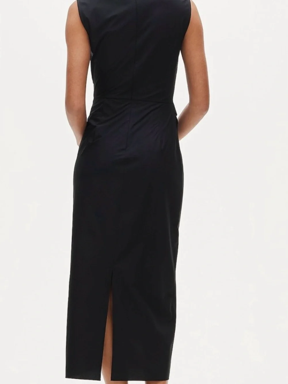 NWT J.Crew Ruched Midi Dress Black Stretch Cotton Poplin $178